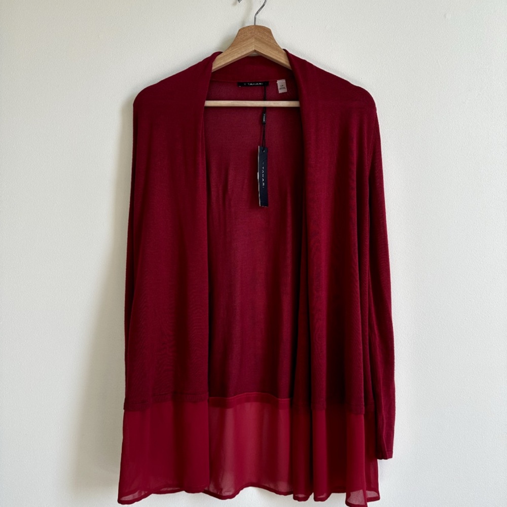 Tahari Women's Burgundy Open Front Cardigan